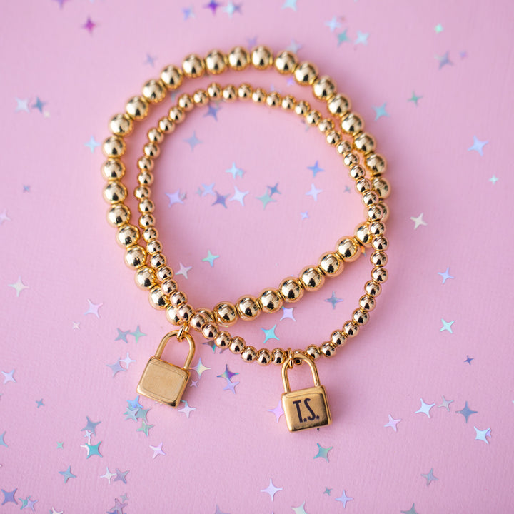 Lock Charm Stretch Beaded Bracelet - Choose setting Color (Life of a Showgirl)
