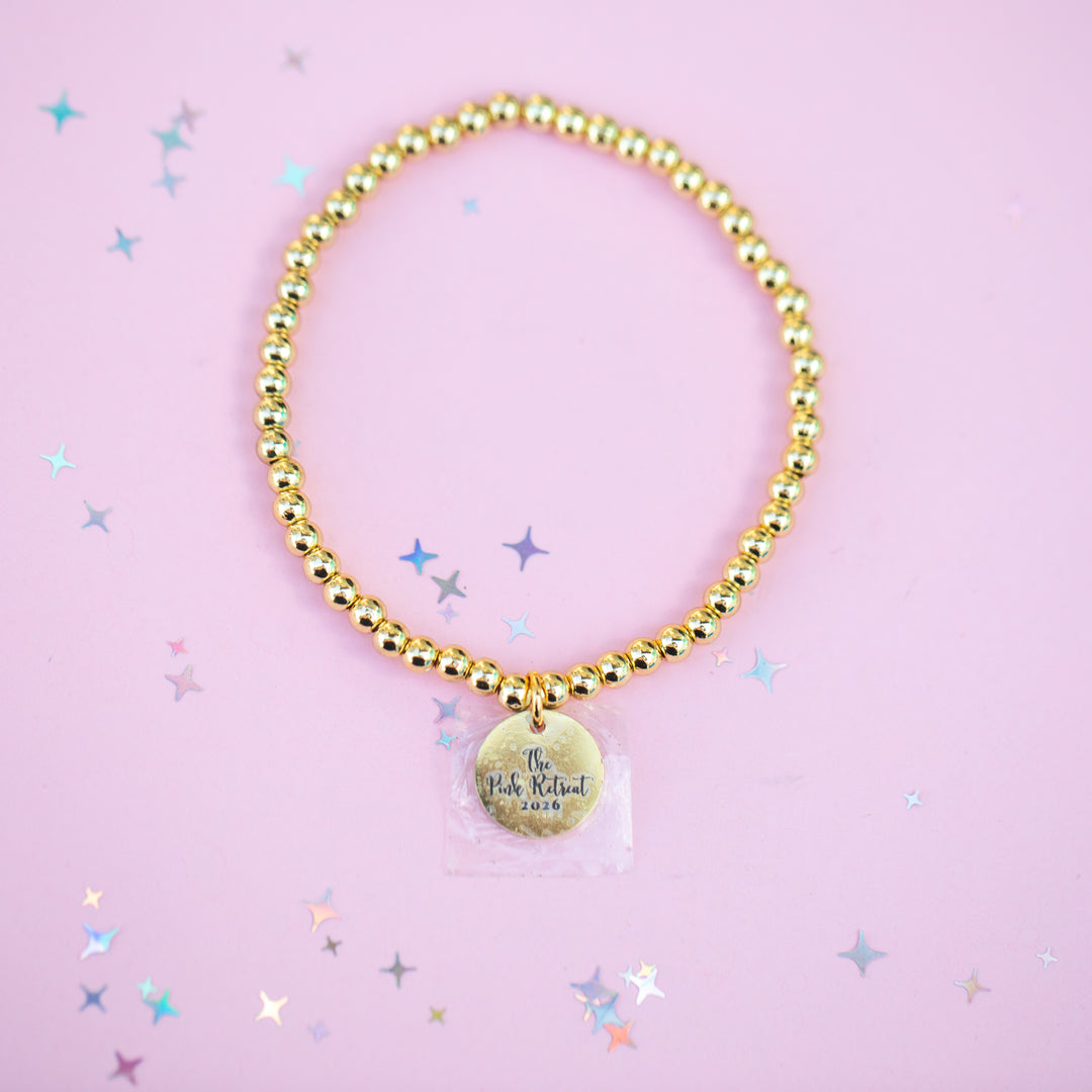 Round Charm Stretch Beaded Bracelet - Choose setting Color (Pink Retreat Exclusive)
