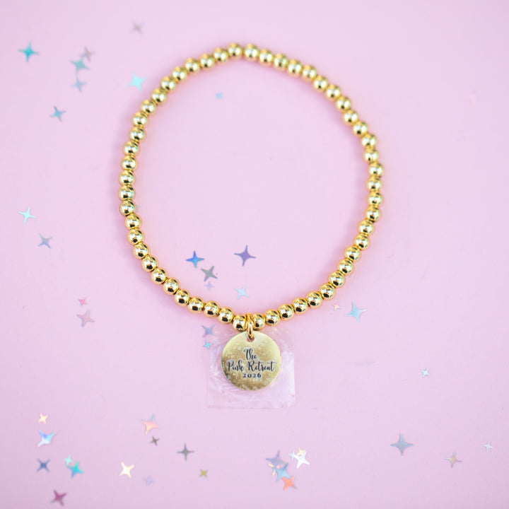 Round Charm Stretch Beaded Bracelet - Choose setting Color (Pink Retreat Exclusive)