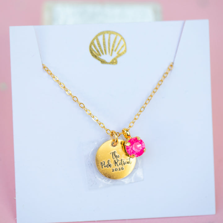 2026 Pink Retreat Charm Necklace with 6mm Electric Pink Twinkle Swarovski Crystal -select color setting