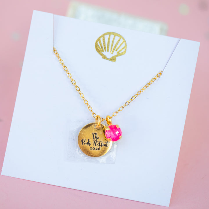 2026 Pink Retreat Charm Necklace with 6mm Electric Pink Twinkle Swarovski Crystal -select color setting