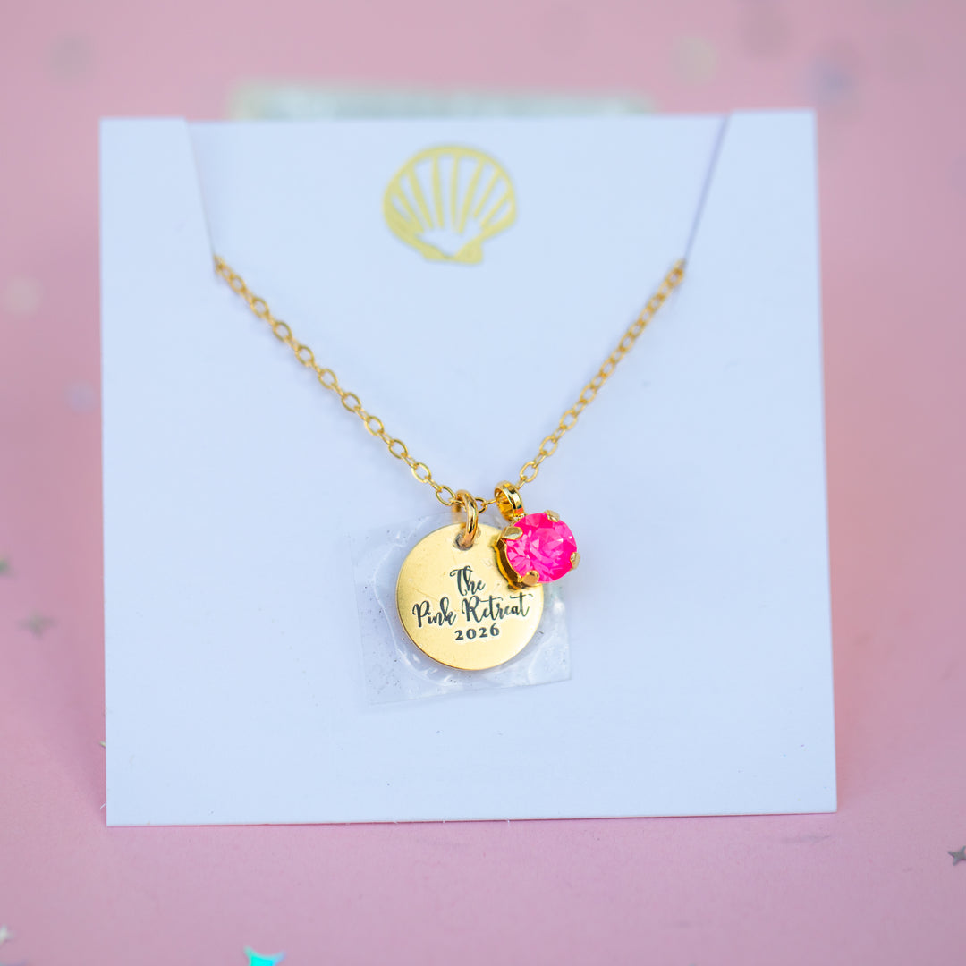 2026 Pink Retreat Charm Necklace with 6mm Electric Pink Twinkle Swarovski Crystal -select color setting