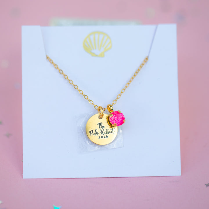 2026 Pink Retreat Charm Necklace with 6mm Electric Pink Twinkle Swarovski Crystal -select color setting
