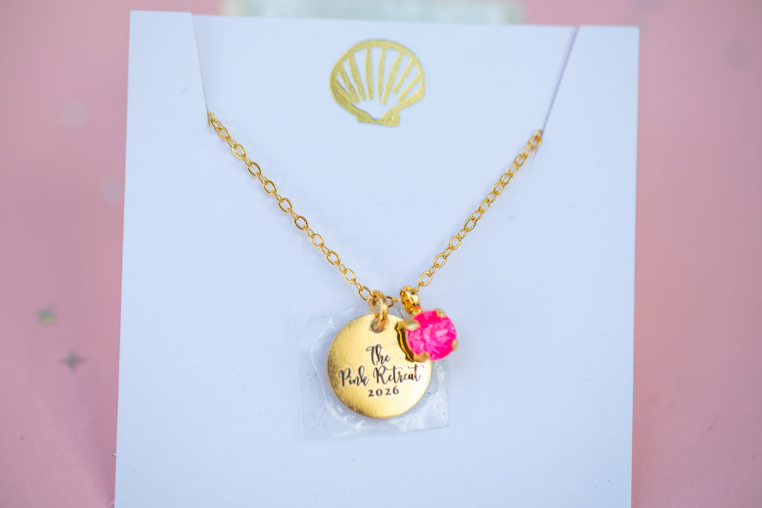 2026 Pink Retreat Charm Necklace with 6mm Electric Pink Twinkle Swarovski Crystal -select color setting