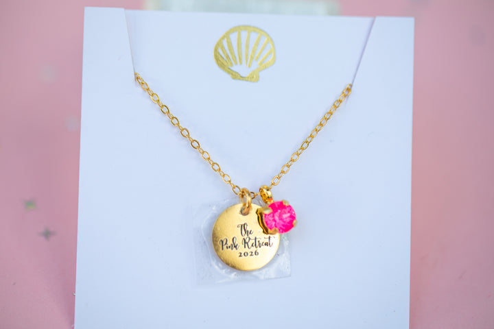 2026 Pink Retreat Charm Necklace with 6mm Electric Pink Twinkle Swarovski Crystal -select color setting