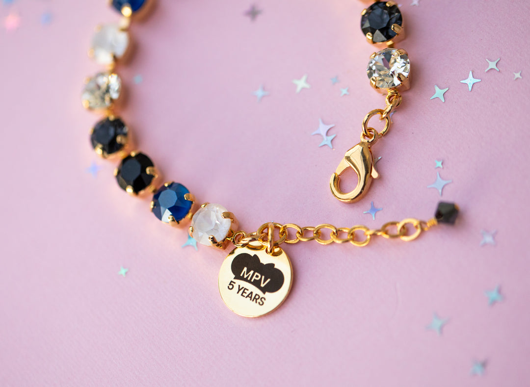 8mm Crystal Bracelet: Cheers to 5 Years (with gold)