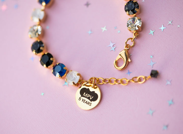 8mm Crystal Bracelet: Cheers to 5 Years (with gold)
