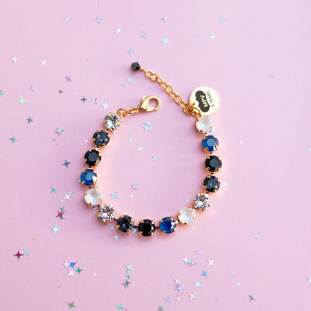 8mm Crystal Bracelet: Cheers to 5 Years (no gold)