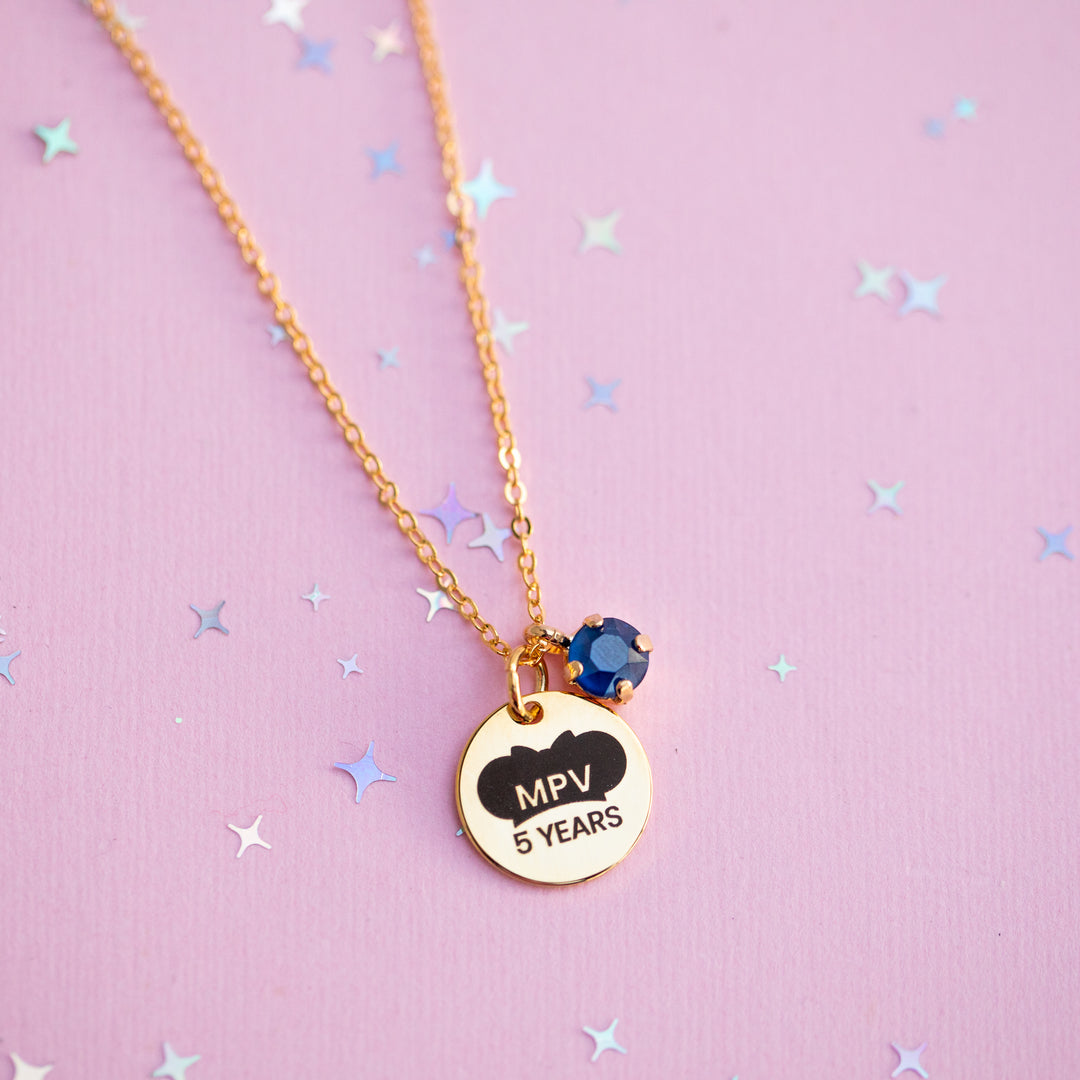 MPV 5 Years Charm Necklace with 6mm Harbor Blue Crystal -select color setting
