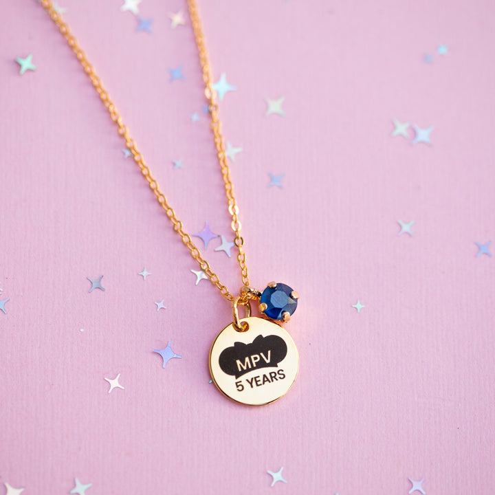 MPV 5 Years Charm Necklace with 6mm Harbor Blue Crystal -select color setting