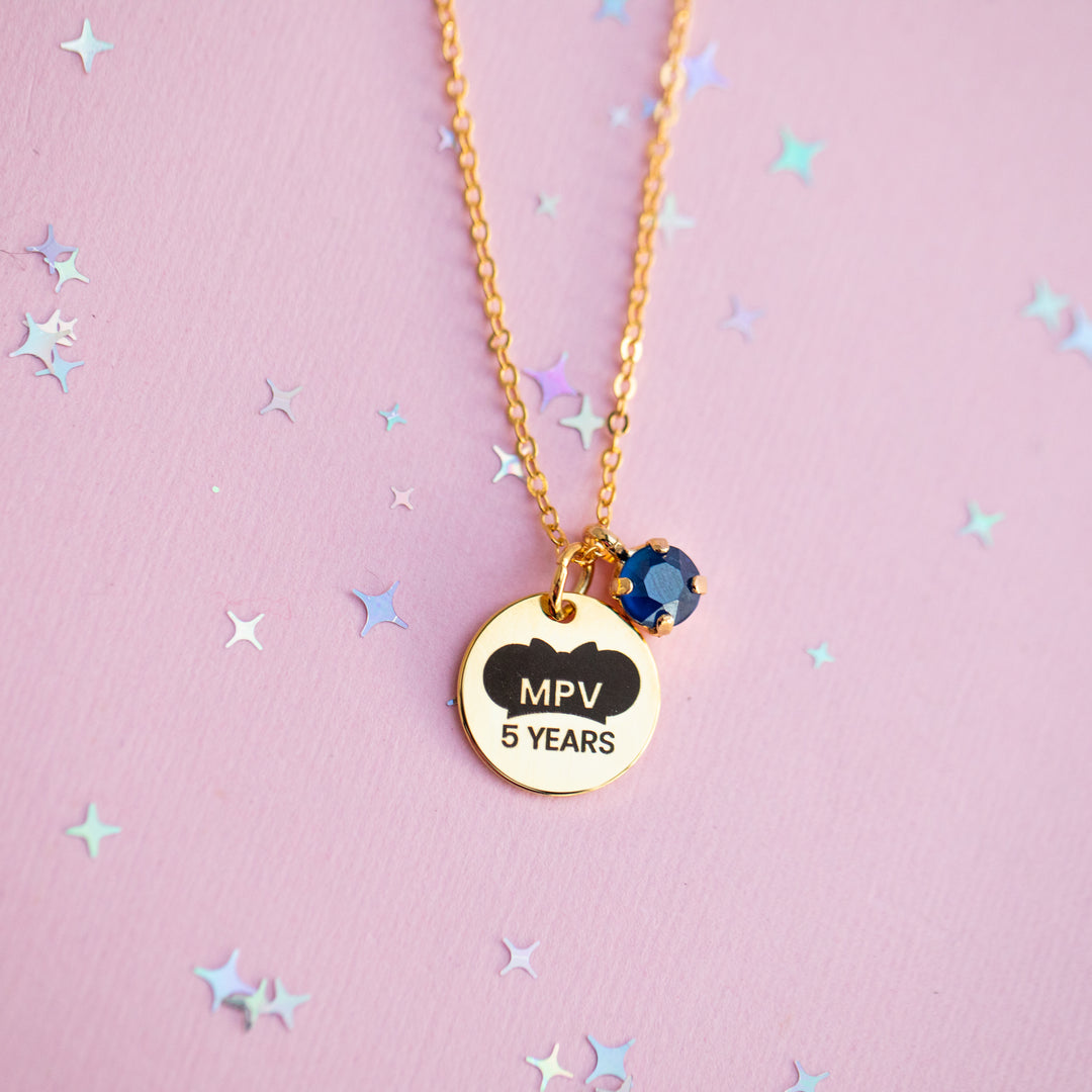 MPV 5 Years Charm Necklace with 6mm Harbor Blue Crystal -select color setting