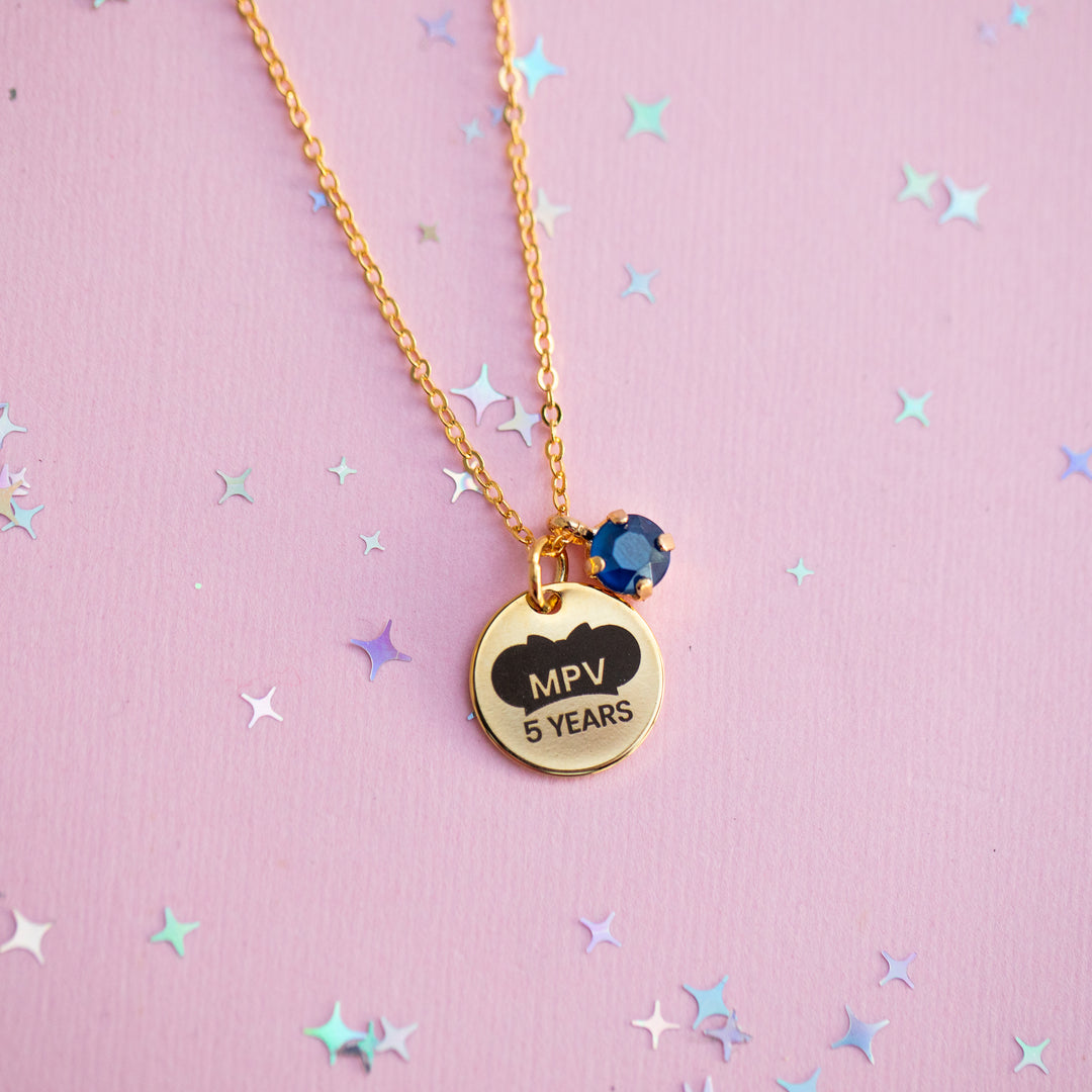 MPV 5 Years Charm Necklace with 6mm Harbor Blue Crystal -select color setting