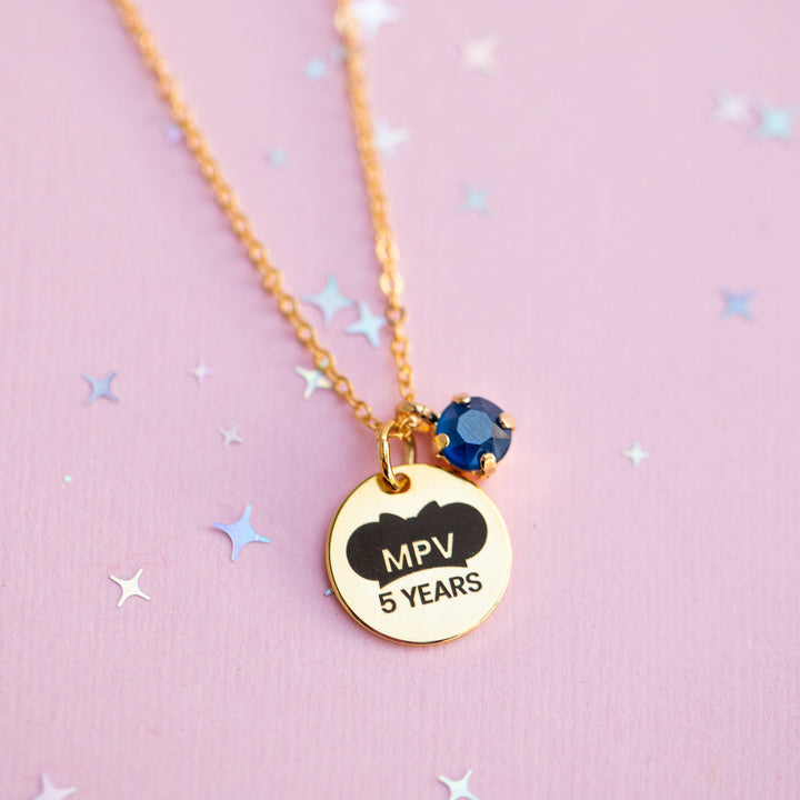 MPV 5 Years Charm Necklace with 6mm Harbor Blue Crystal -select color setting