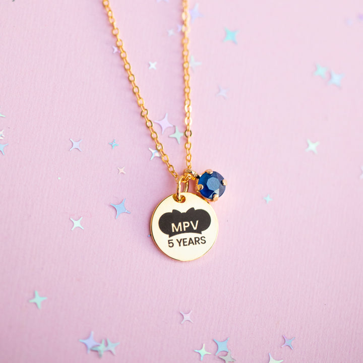 MPV 5 Years Charm Necklace with 6mm Harbor Blue Crystal -select color setting