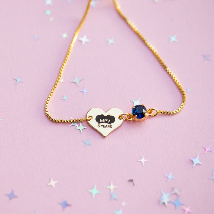 Heart Charm Adjustable Bracelet with Indigo Sky crystal: MPV 5 Years