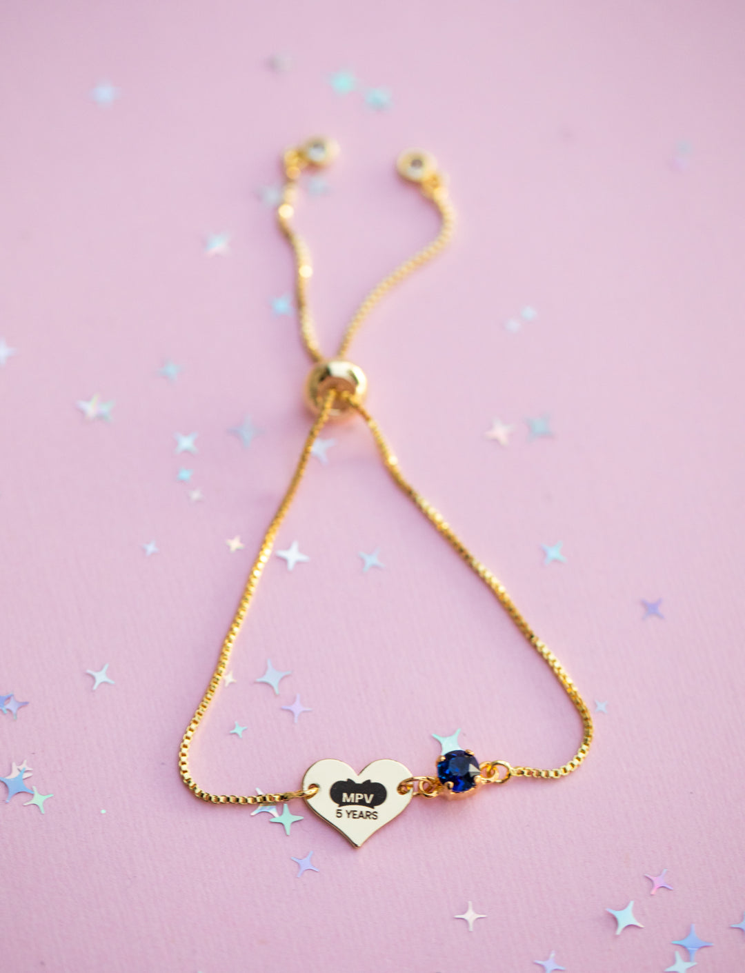 Heart Charm Adjustable Bracelet with Indigo Sky crystal: MPV 5 Years