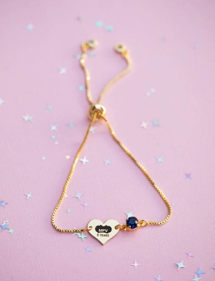 Heart Charm Adjustable Bracelet with Indigo Sky crystal: MPV 5 Years