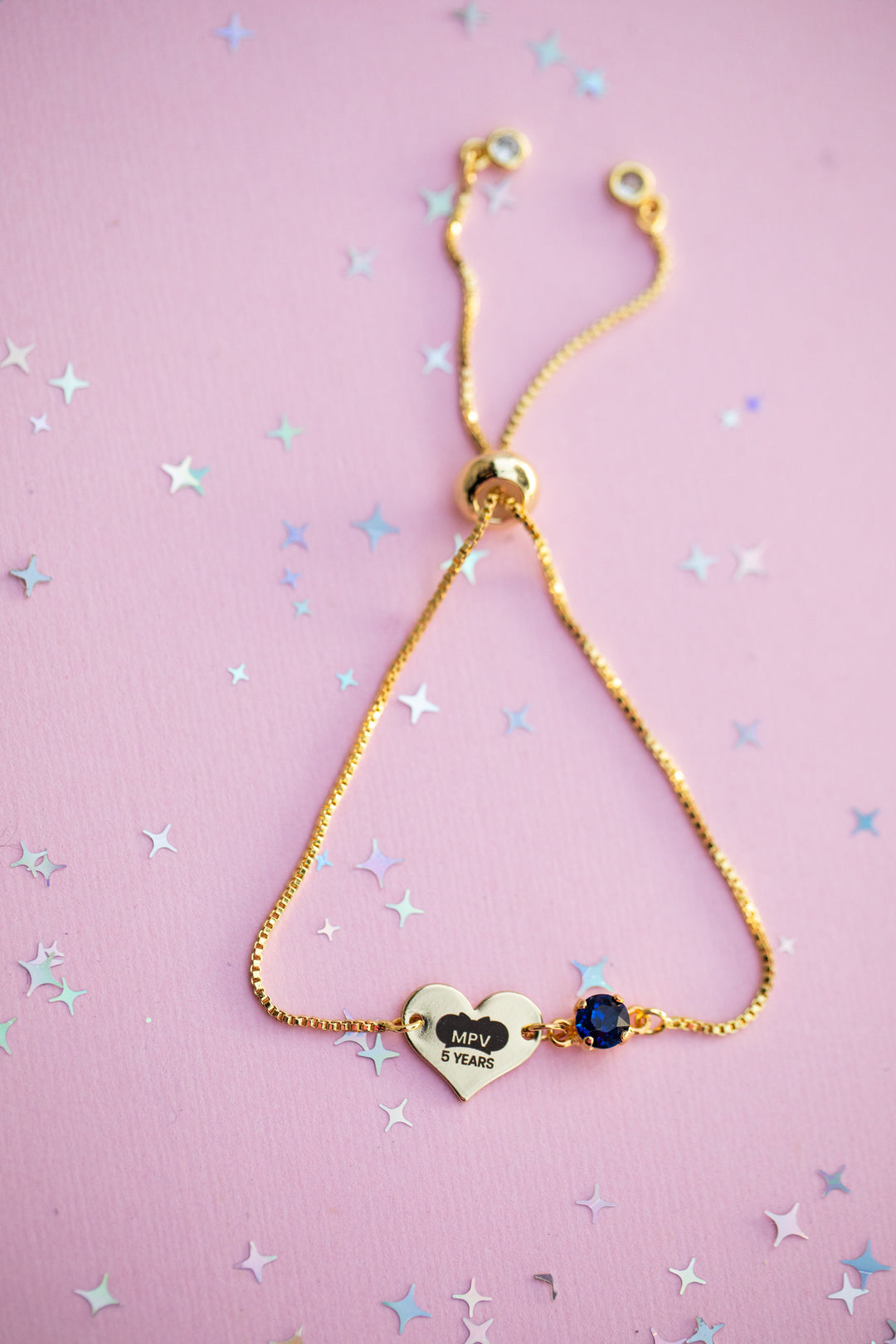 Heart Charm Adjustable Bracelet with Indigo Sky crystal: MPV 5 Years