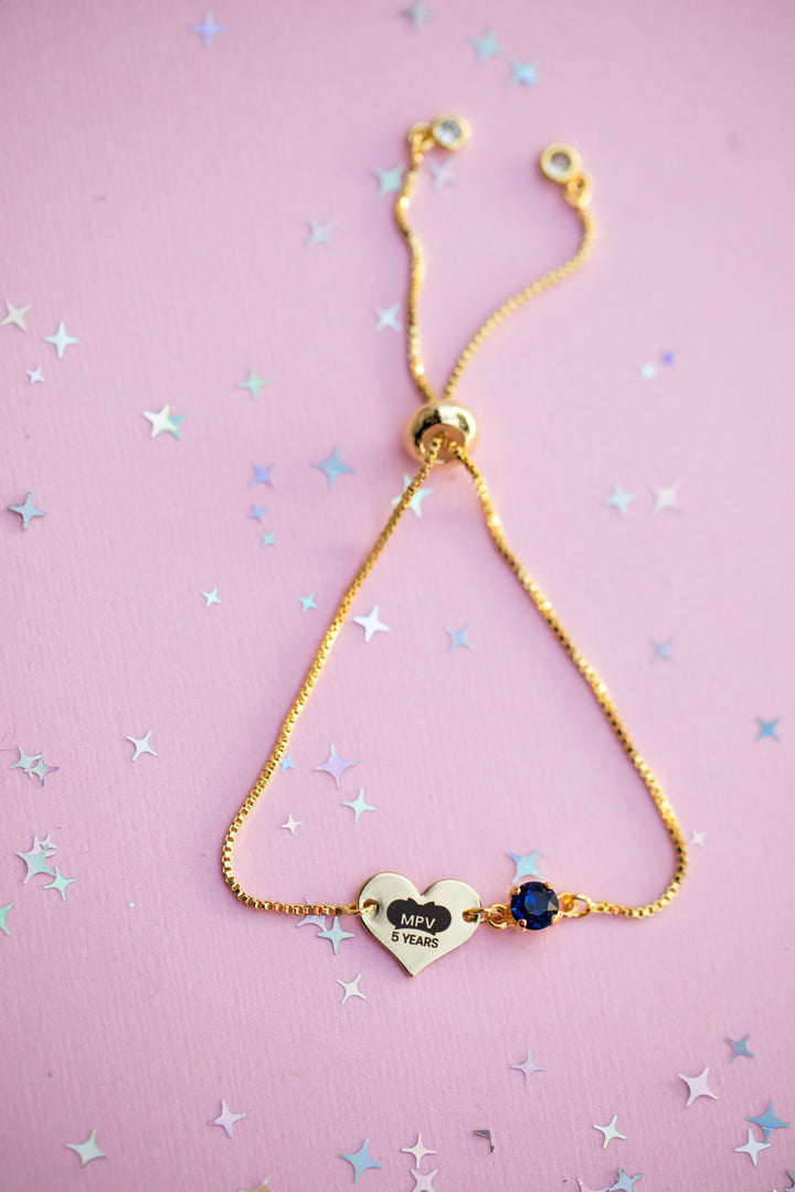 Heart Charm Adjustable Bracelet with Indigo Sky crystal: MPV 5 Years