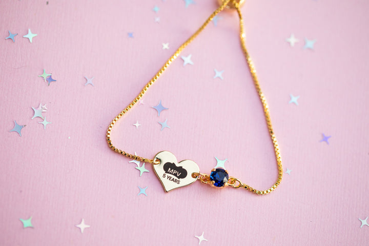 Heart Charm Adjustable Bracelet with Indigo Sky crystal: MPV 5 Years
