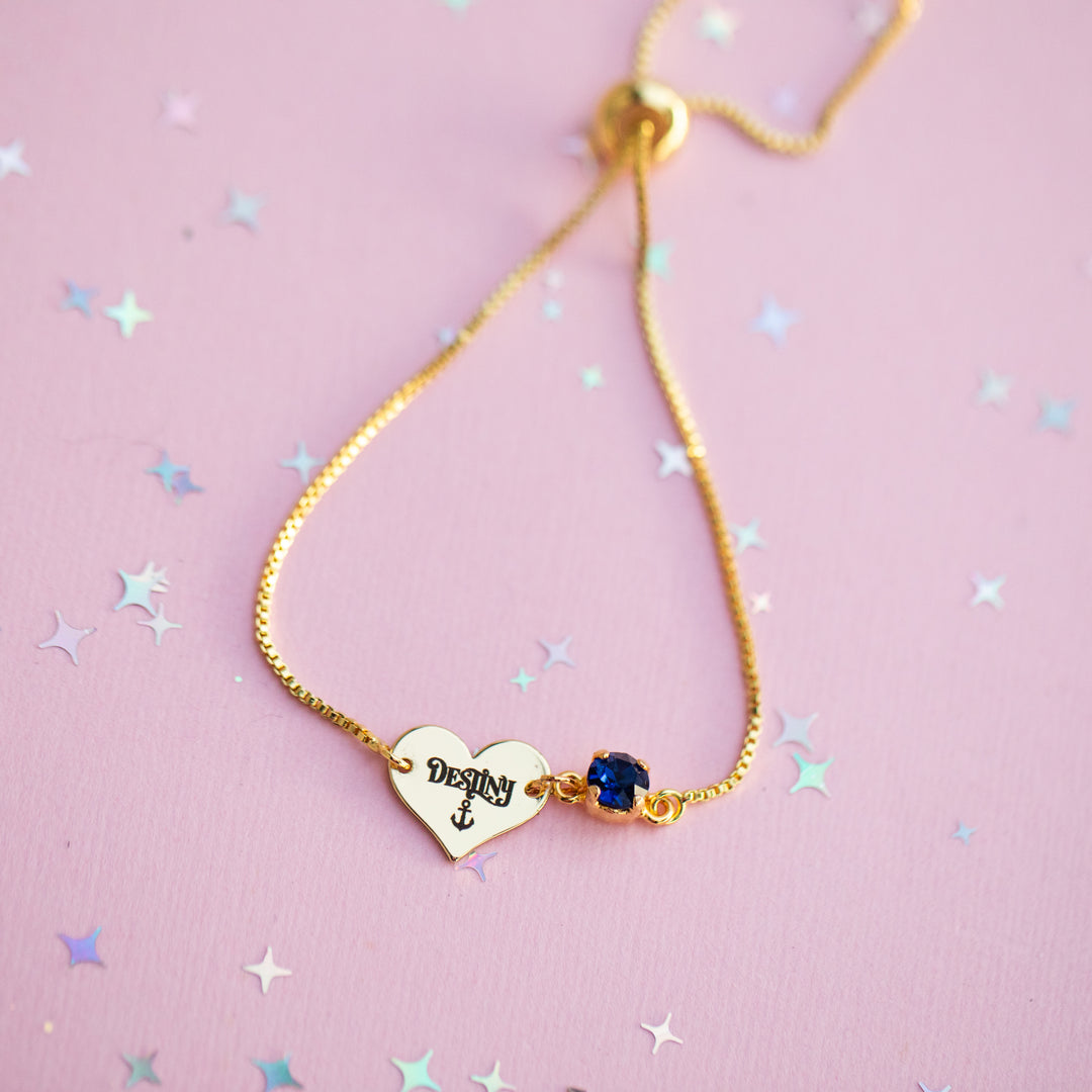 Heart Charm Adjustable Bracelet with Indigo Sky crystal: Destiny