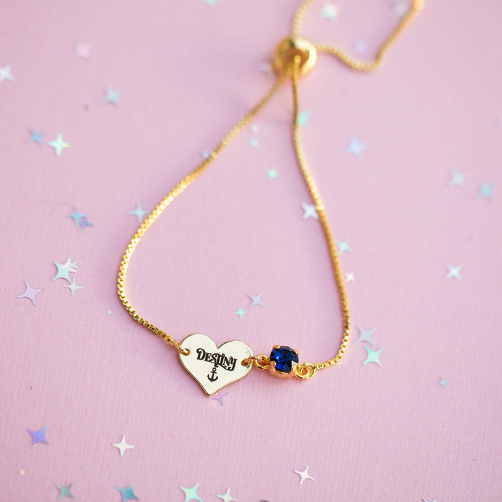 Heart Charm Adjustable Bracelet with Indigo Sky crystal: Destiny