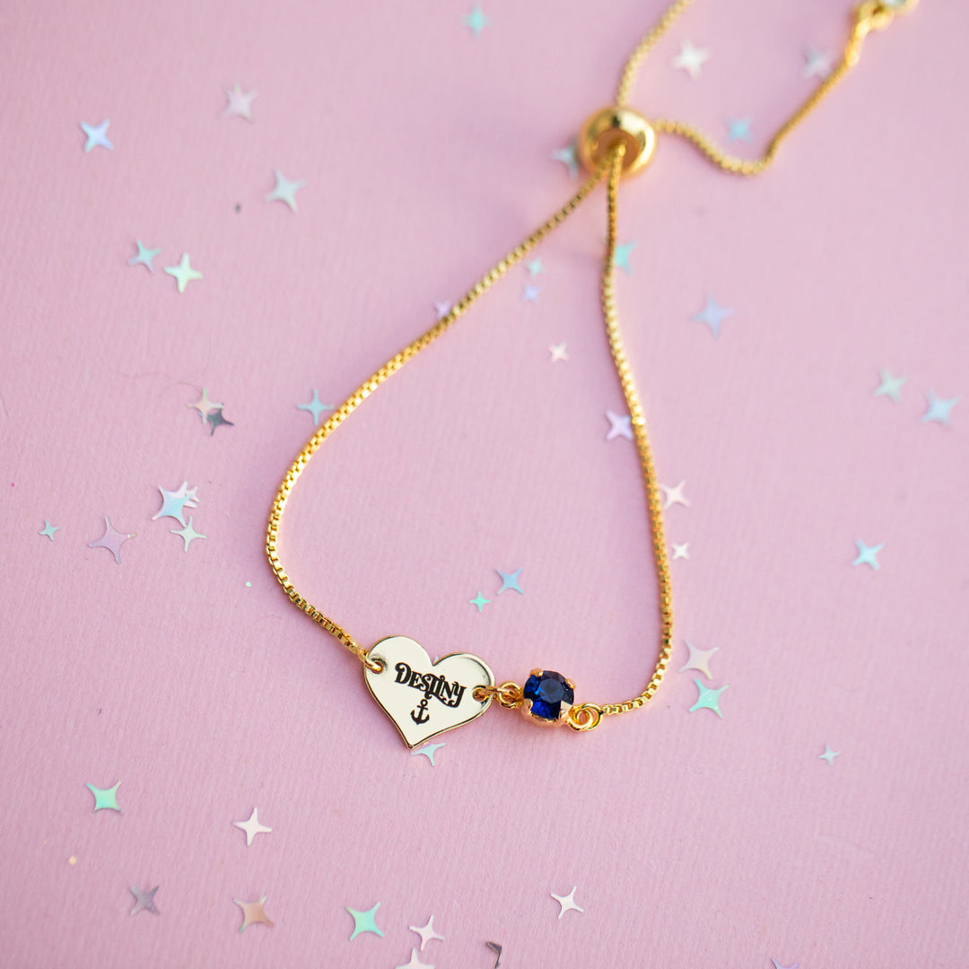 Heart Charm Adjustable Bracelet with Indigo Sky crystal: Destiny