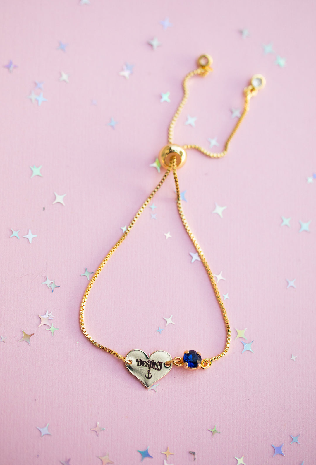 Heart Charm Adjustable Bracelet with Indigo Sky crystal: Destiny