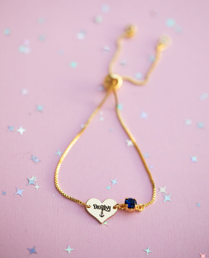 Heart Charm Adjustable Bracelet with Indigo Sky crystal: Destiny