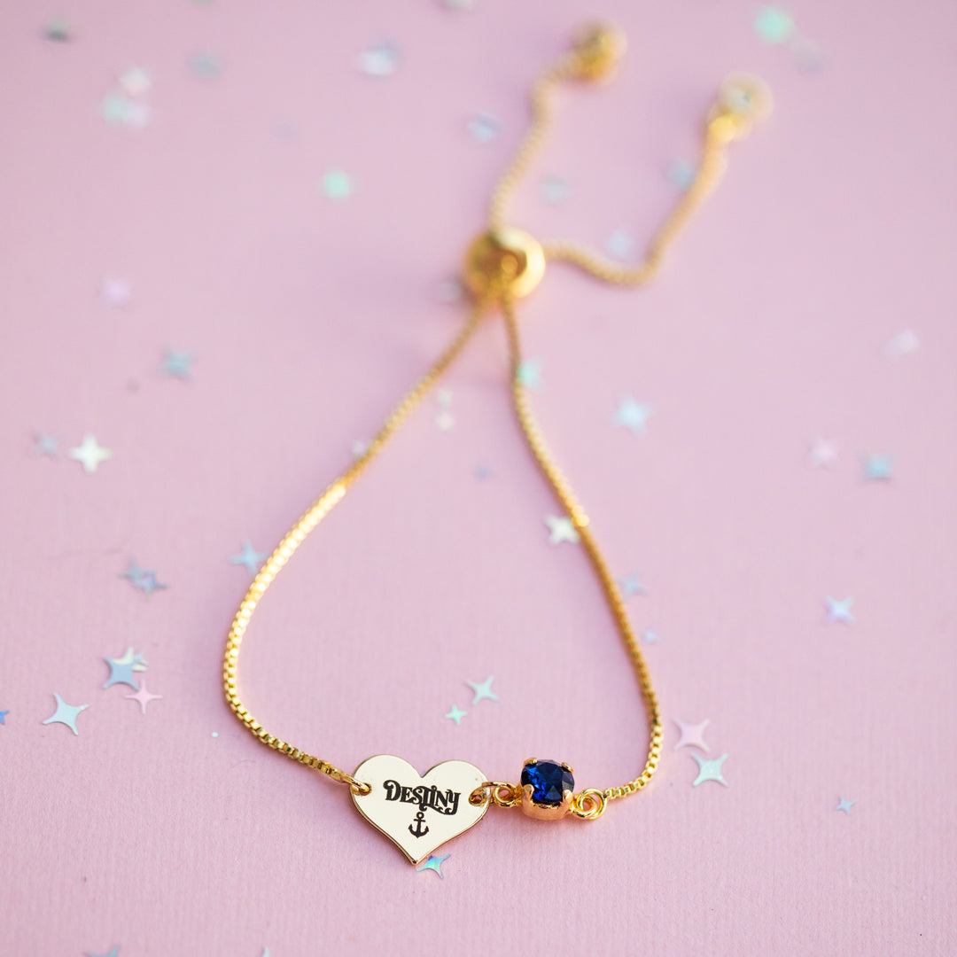 Heart Charm Adjustable Bracelet with Indigo Sky crystal: Destiny