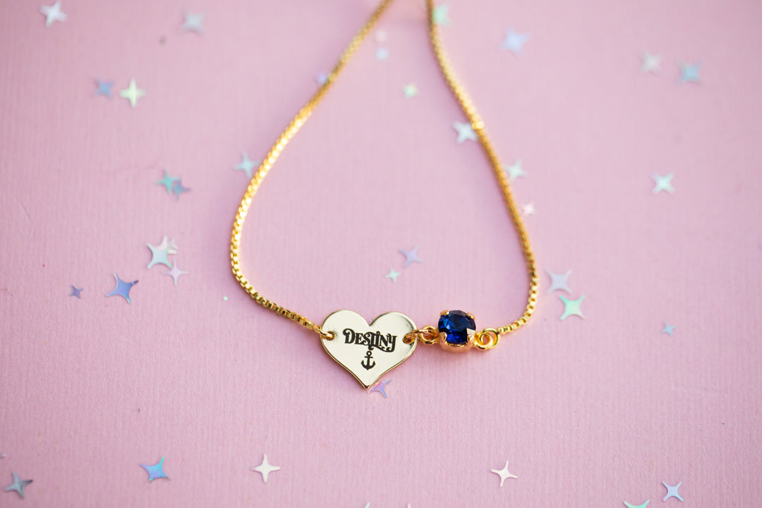 Heart Charm Adjustable Bracelet with Indigo Sky crystal: Destiny