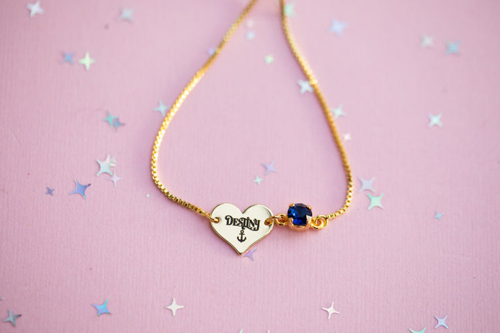 Heart Charm Adjustable Bracelet with Indigo Sky crystal: Destiny