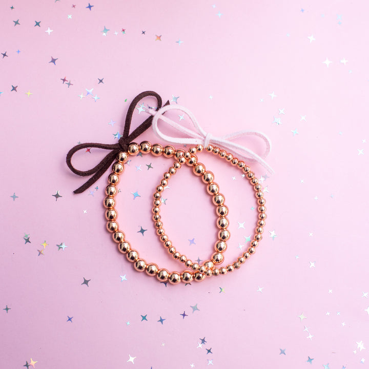 Suede Bow Stretch Beaded Bracelet - Choose setting Color (Chocolate OR Pale Pink)