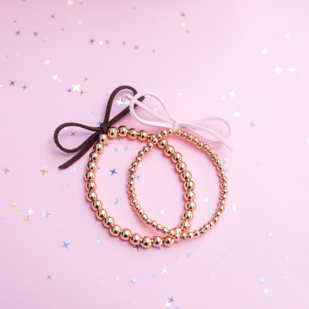 Suede Bow Stretch Beaded Bracelet - Choose setting Color (Chocolate OR Pale Pink)