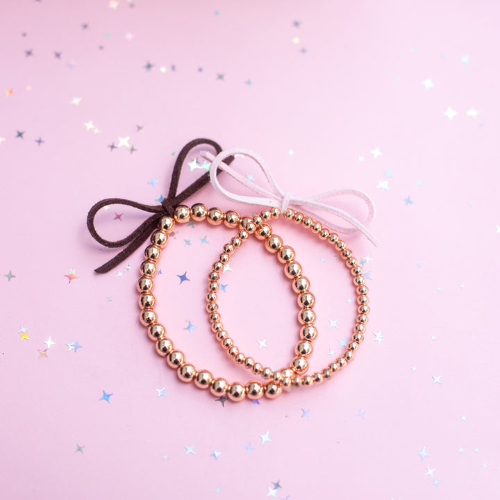 Suede Bow Stretch Beaded Bracelet - Choose setting Color (Chocolate OR Pale Pink)
