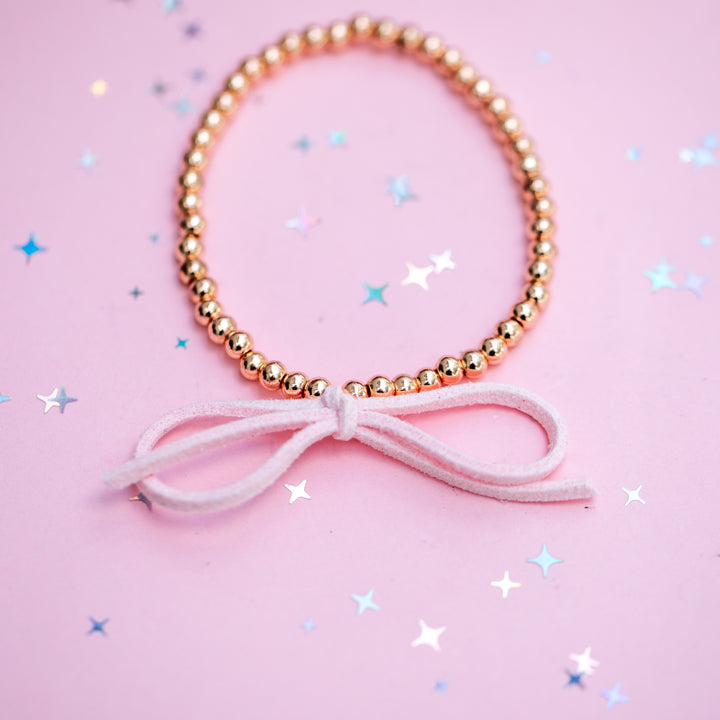 Suede Bow Stretch Beaded Bracelet - Choose setting Color (Chocolate OR Pale Pink)