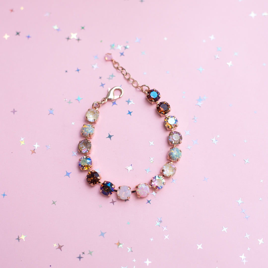 8mm Crystal Bracelet: Cocoa Cashmere with OPALS