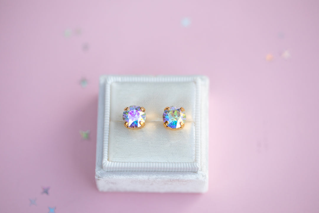 Crystal Transmission Earrings - 8mm Studs or Drop Earrings