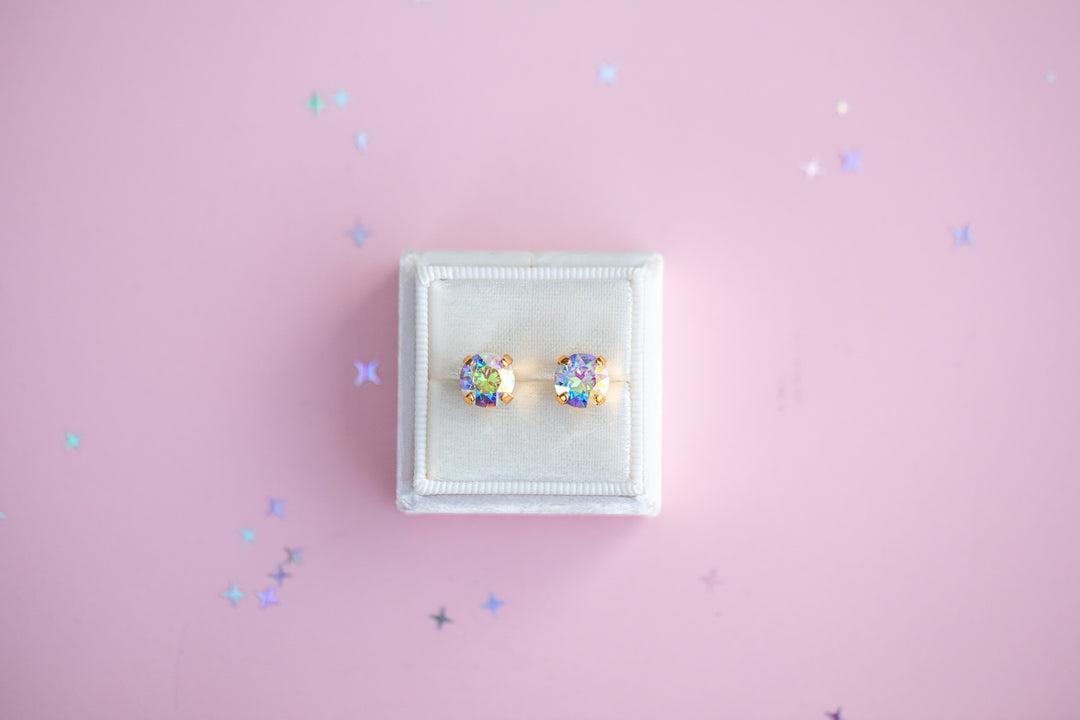 Crystal Transmission Earrings - 8mm Studs or Drop Earrings