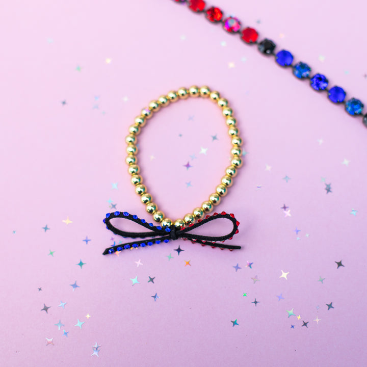 Suede Bow Stretch Beaded Bracelet - Choose setting Color (Galactic Battle)