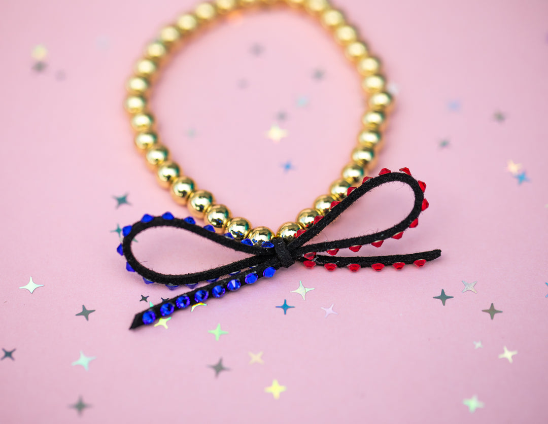 Suede Bow Stretch Beaded Bracelet - Choose setting Color (Galactic Battle)