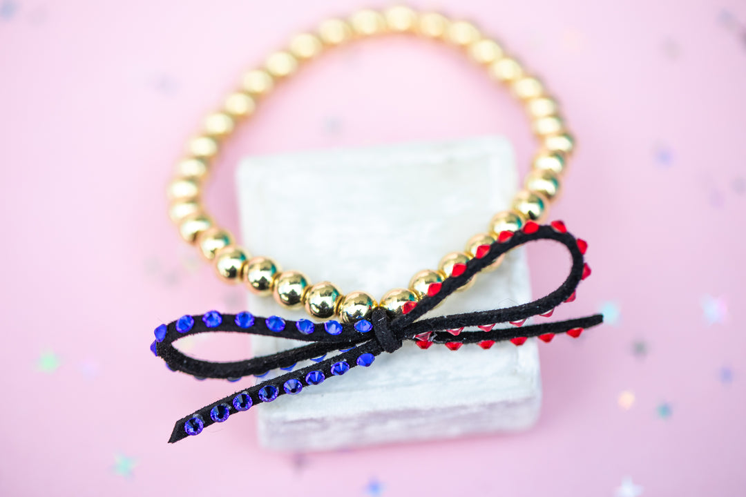 Suede Bow Stretch Beaded Bracelet - Choose setting Color (Galactic Battle)