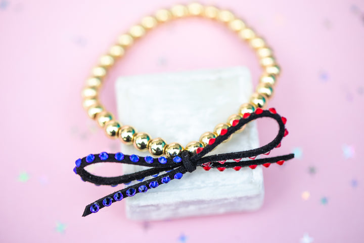 Suede Bow Stretch Beaded Bracelet - Choose setting Color (Galactic Battle)