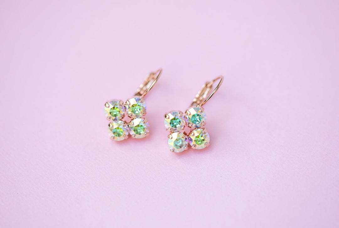 6mm 4 stone Clover Drop Earrings Transmission - choose setting color