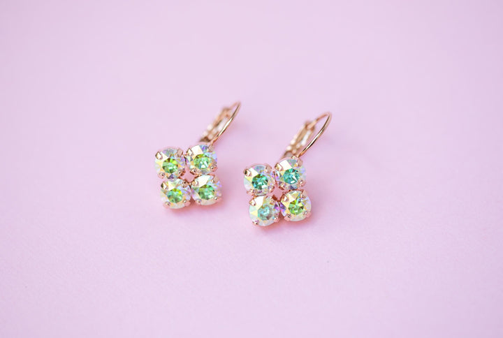 6mm 4 stone Clover Drop Earrings Transmission - choose setting color