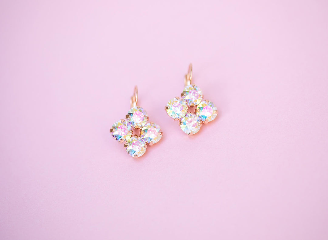 8mm 4 stone Clover Drop OR Stud Earrings Transmission - choose setting color