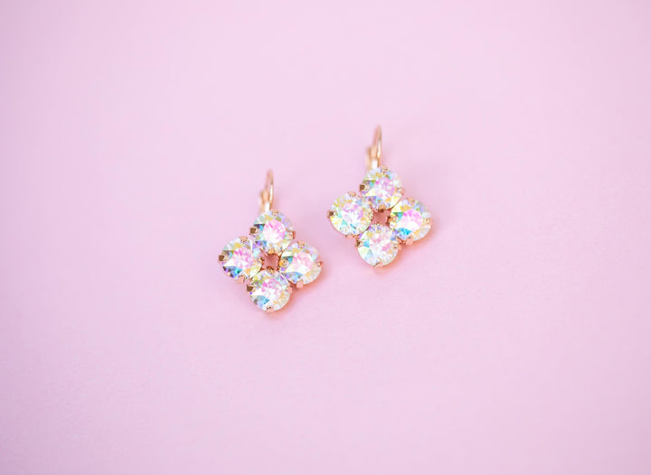 8mm 4 stone Clover Drop OR Stud Earrings Transmission - choose setting color