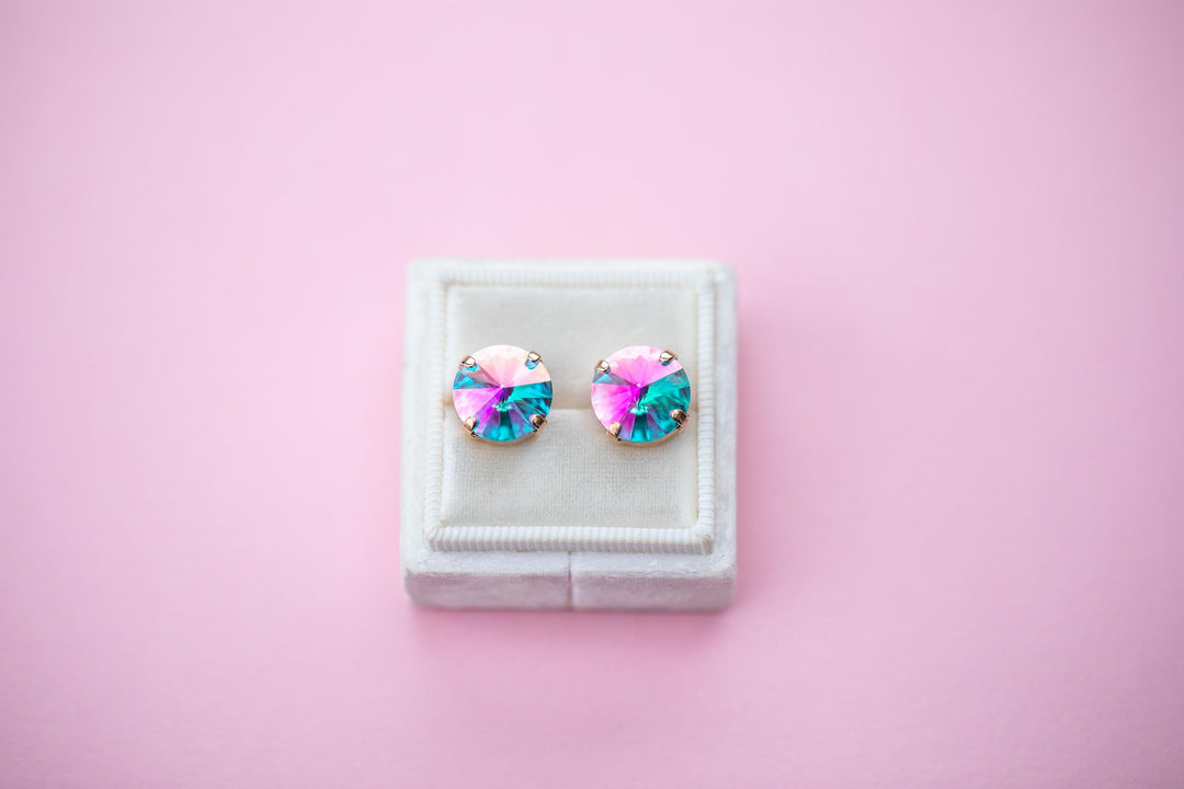 12mm Rivoli Studs OR Leverback Drops Seaside Sparkle - choose setting color