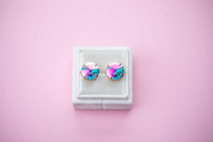 12mm Rivoli Studs OR Leverback Drops Seaside Sparkle - choose setting color