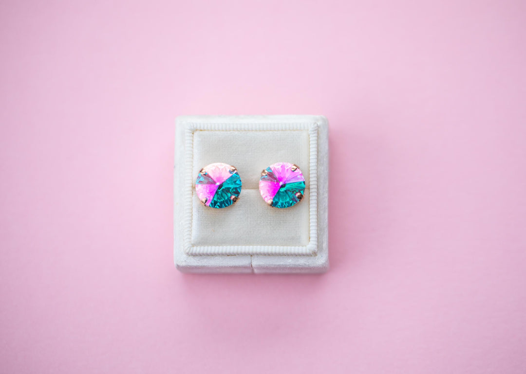 12mm Rivoli Studs OR Leverback Drops Seaside Sparkle - choose setting color